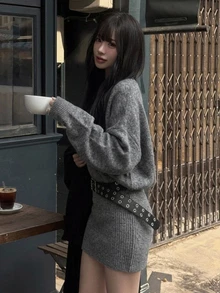 DAZY Women's Vintage Fashion Long Sleeve Sweater Dress For Daily Wear Fall - Grey - View 6