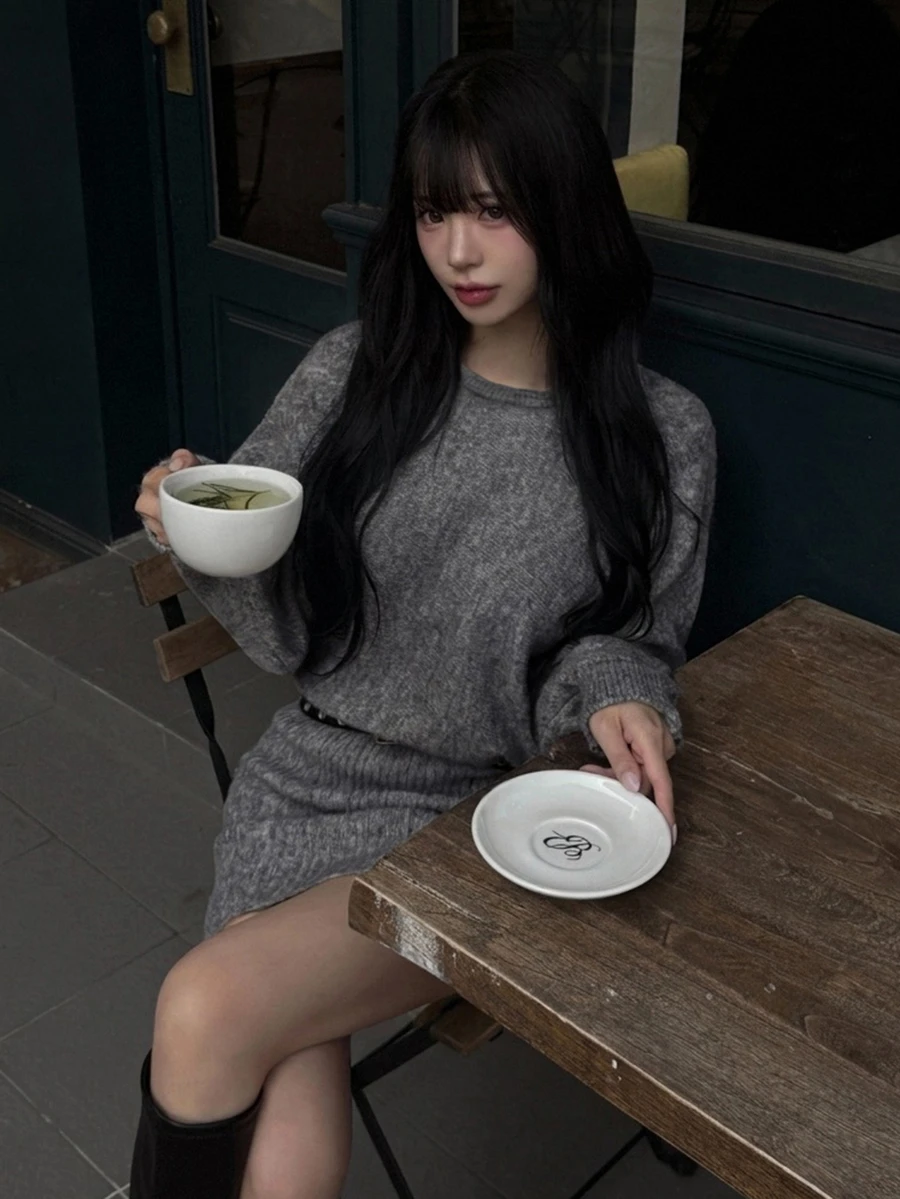 DAZY Women's Vintage Fashion Long Sleeve Sweater Dress For Daily Wear Fall - Grey - View 1