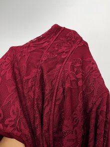 SHEIN BAE CURVE 大尺碼女款長袖蕾絲洋裝，優雅秋冬派對洋裝 - 酒紅色 - 查看 4