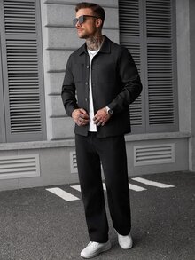 SLATEMANN Men's Long Sleeve Jacquard Shacket - Black - View 6