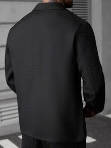 SLATEMANN Men's Long Sleeve Jacquard Shacket - Black - View 2