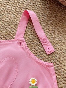 PrepCrw 女嬰休閒可愛梭織純色花卉圖案連身褲，適合室內、戶外、秋冬、生日、節日 - 粉色 - 查看 5
