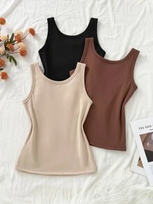SHEIN Unity Multi-Piece Thermal Lined Square Neck Camisole Slim Fit Flattering Basic Layering Tank Top For Women - Multicolor - View 2