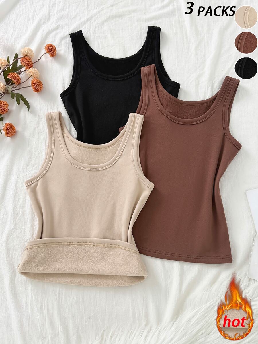 SHEIN Unity Multi-Piece Thermal Lined Square Neck Camisole Slim Fit Flattering Basic Layering Tank Top For Women - Multicolor - View 1