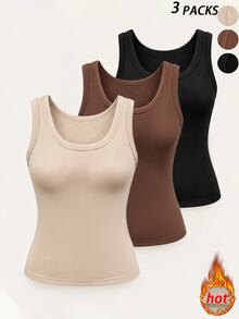 SHEIN Unity Multi-Piece Thermal Lined Square Neck Camisole Slim Fit Flattering Basic Layering Tank Top For Women - Multicolor - View 1