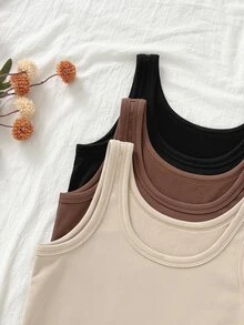 SHEIN Unity Multi-Piece Thermal Lined Square Neck Camisole Slim Fit Flattering Basic Layering Tank Top For Women - Multicolor - View 6