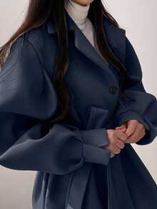 INAWLY 新款優雅綁帶長袖女款長版大衣 - 藏蓝色 - 查看 5