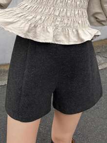 FRIFUL Women's Autumn Solid Color Wool Fabric Casual Versatile Shorts - Black - View 6