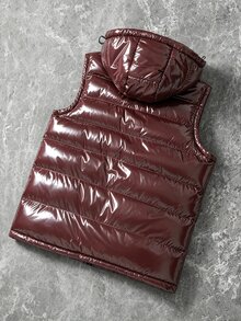PAVTROS Rompi Katun Empuk Kasual Serbaguna Musim Dingin Pria Warna Polos dengan Resleting dan Tudung, Mantel Empuk - Burgundy - View 2