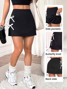 Sweetra Women's Bow Decor Pocket Sports Skort - Multicolor - View 3