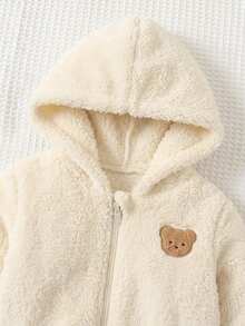 Cozy Pixies Baby Boy Decorative Woven Label Hooded Long Sleeve Winter Jacket, Thermal Lined Thick - Apricot - View 5