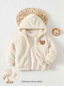 Cozy Pixies Baby Boy Decorative Woven Label Hooded Long Sleeve Winter Jacket, Thermal Lined Thick - Apricot - View 4