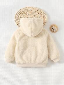 Cozy Pixies Baby Boy Decorative Woven Label Hooded Long Sleeve Winter Jacket, Thermal Lined Thick - Apricot - View 2