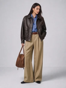 Dazy Plus Autumn New Loose Casual PU Streetwear Brown Jacket - Brown - View 8