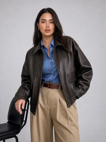 Dazy Plus Autumn New Loose Casual PU Streetwear Brown Jacket - Brown - View 5