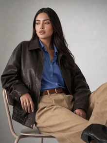 Dazy Plus Autumn New Loose Casual PU Streetwear Brown Jacket - Brown - View 7