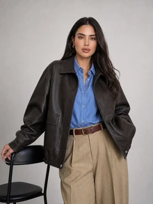 Dazy Plus Autumn New Loose Casual PU Streetwear Brown Jacket - Brown - View 1