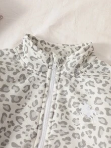 SHEIN Souflis طقم ملابس للرضيعات بتصميم عصري، جاكيت كارديجان بسحاب وياقة فيونكة وطبعة نمر بألوان فاتحة مع بنطال طويل مزين بفيونكة، إطلالة خريفية للعودة إلى المدرسة - متعدد الألوان - مشاهدة 4
