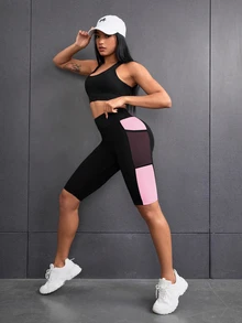 Easithlete Easithlete 跑步网眼侧边手机口袋骑行短裤健身短裤运动紧身裤带口袋女士高腰运动短裤女士运动服瑜伽七分短裤瑜伽裤健身裤 - 淺粉色 - 查看 7