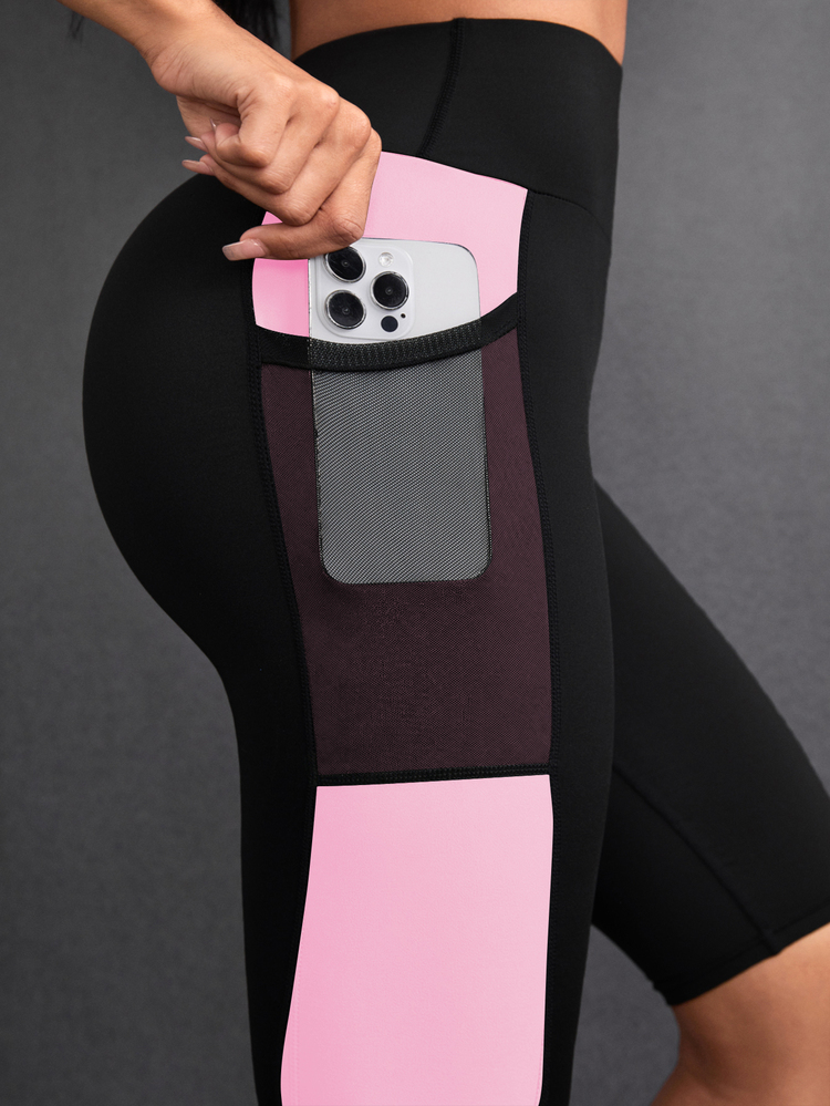 Easithlete Easithlete Women's High Waist Running Mesh Side Phone Pocket Cycling Shorts,Workout Leggings Yoga Capri Pants,Ladies Sportswear Fitness Gym Clothes - Baby Pink - View 6