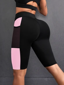 Easithlete Easithlete 跑步网眼侧边手机口袋骑行短裤健身短裤运动紧身裤带口袋女士高腰运动短裤女士运动服瑜伽七分短裤瑜伽裤健身裤 - 淺粉色 - 查看 2