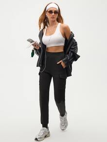 Easithlete Easithlete 女式休闲纯色户外工装裤 - 黑色 - 查看 6