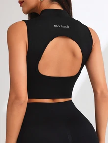 SHEIN Modal Motivation Crop Tee Daily Casual Summerworkout Tank Top - Black - View 8