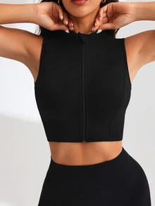 SHEIN Modal Motivation Crop Tee Daily Casual Summerworkout Tank Top - Black - View 9