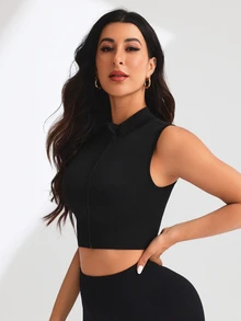 SHEIN Modal Motivation Crop Tee Daily Casual Summerworkout Tank Top - Black - View 4