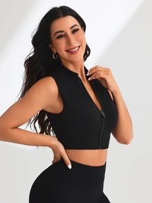 SHEIN Modal Motivation Crop Tee Daily Casual Summerworkout Tank Top - Black - View 3