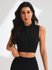 SHEIN Modal Motivation Crop Tee Daily Casual Summerworkout Tank Top - Black - View 5