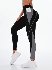 Easithlete Easithlete 女式高腰撞色口袋休闲健身紧身裤 - 彩色 - 查看 7