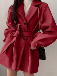 INAWLY 新款优雅时尚系带长袖女式夹克 - 紅木色 - 查看 4