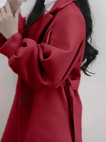 INAWLY 新款优雅时尚系带长袖女式夹克 - 紅木色 - 查看 3