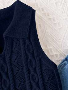 SHEIN Young Girl Solid Color Sleeveless Knit Vest Autumn Fall - Navy Blue - View 6