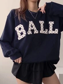 DAZY Women's Letter Patchwork Crew Neck Drop Shoulder Long Sleeve Casual Sweatshirt Fall - Blue - View 7