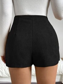 SHEIN Button Detail Wrap Skort - Black - View 3