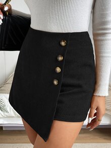 SHEIN Button Detail Wrap Skort - Black - View 4