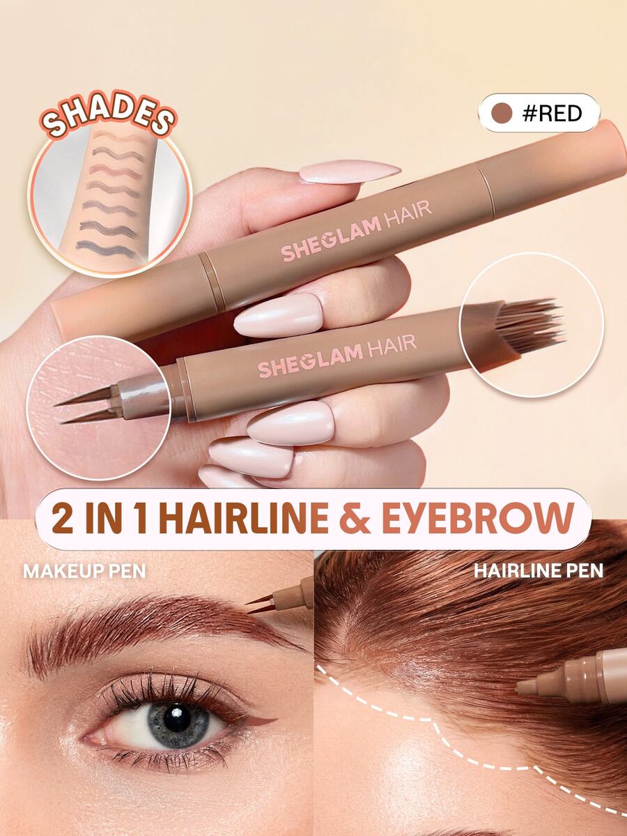 SHEGLAM HAIR 2 IN 1 Volume Boost Multi-Use Hairline Pen-Red,Fill In Hairline Eyeliner Eyebrows,Hairline Coverage Powder,Multi-Use,Waterproof,Sweat-Proof & Oil-Proof,24H Rich Color,Long-Wear Lasting Quick Cover Hair Root - Red - View 1