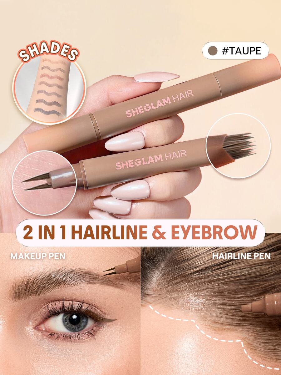 SHEGLAM HAIR 2 IN 1 Volume Boost Multi-Use Hairline Pen-Taupe, Isi Garis Rambut, Eyeliner Alis, Bedak Penutup Garis Rambut, Serbaguna, Tahan Air, Tahan Keringat & Tahan Minyak, Warna Kaya 24 Jam, Tahan Lama, Menutupi Akar Rambut dengan Cepat - Taupe - View 1