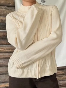 Dazy Plus Sweater Kardigan Rajut Kasual Longgar Warna Polos Ukuran Besar dengan Resleting, Atasan Lengan Panjang Musim Gugur/Dingin - Aprikot - View 8