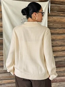 Dazy Plus Sweater Kardigan Rajut Kasual Longgar Warna Polos Ukuran Besar dengan Resleting, Atasan Lengan Panjang Musim Gugur/Dingin - Aprikot - View 3