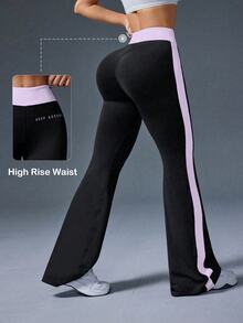 Eassivo Eassivo Women's Colorblock Patchwork Flare Leg Sports Pants - Multicolor - View 2