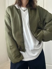 FRIFUL Women's Dropped Shoulder Long Sleeve Zipper Front Casual Regular Fit Jacket - Apricot - View 6