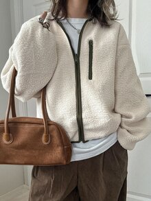 FRIFUL Women's Dropped Shoulder Long Sleeve Zipper Front Casual Regular Fit Jacket - Apricot - View 4