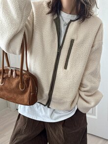 FRIFUL Women's Dropped Shoulder Long Sleeve Zipper Front Casual Regular Fit Jacket - Apricot - View 8