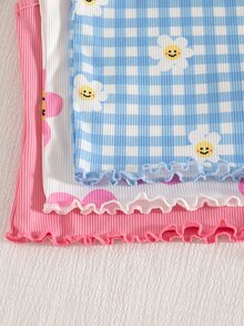 SHEIN Playful Pals 幼兒女嬰女童多用途甜美可愛細肩帶背心短褲2件套 夏季服裝 小女孩家庭里程碑 粉色 藍色與白色 莊重 - 彩色 - 查看 6