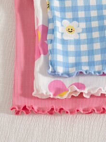 SHEIN Playful Pals 幼兒女嬰女童多用途甜美可愛細肩帶背心短褲2件套 夏季服裝 小女孩家庭里程碑 粉色 藍色與白色 莊重 - 彩色 - 查看 7