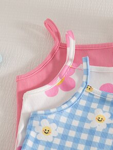 SHEIN Playful Pals 幼兒女嬰女童多用途甜美可愛細肩帶背心短褲2件套 夏季服裝 小女孩家庭里程碑 粉色 藍色與白色 莊重 - 彩色 - 查看 8