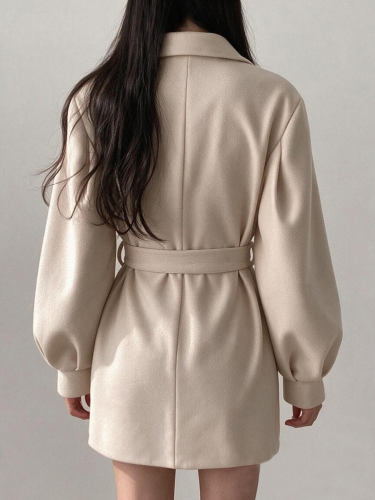 INAWLY New Elegant & Stylish Tie-Up Long Sleeve Women Jacket - Beige - View 2